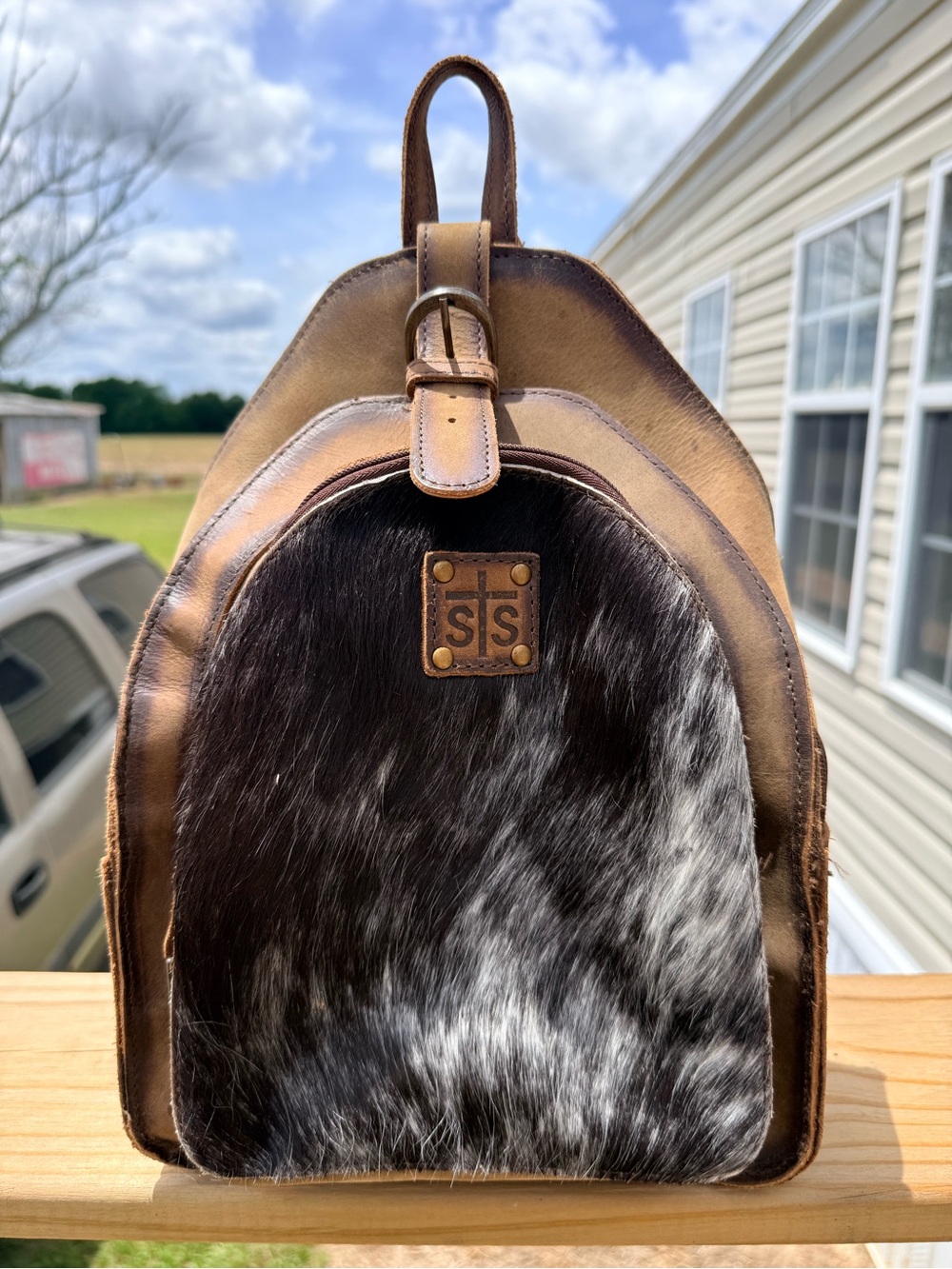STS Ranchwear Brown Leather & Black/White Hair-On Hide Backpack